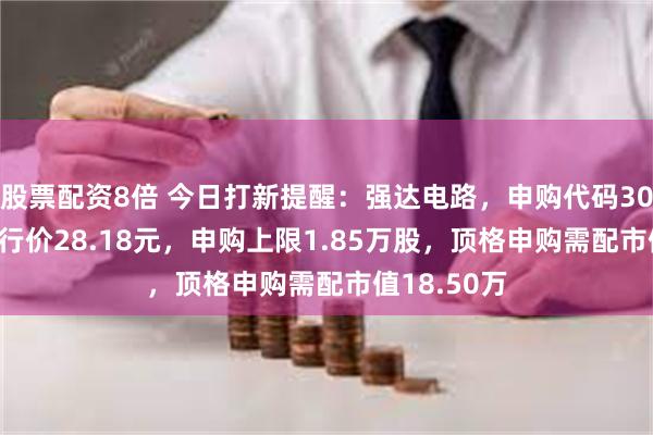 股票配资8倍 今日打新提醒：强达电路，申购代码301628，发行价28.18元，申购上限1.85万股，顶格申购需配市值18.50万